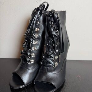 Charles David Black Lace-Up Peep Toe Heels